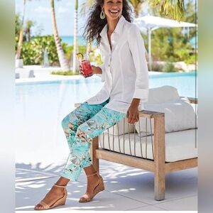 Soft Surroundings Paloma Palm Ponte Floral‎ Knit Straight Ankle Pants - L